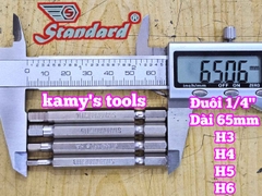 Mũi xiết vít đầu lục giác đuôi 1/4 inch 6mm Standard H3, H4, H5, H6 dài 65mm dành cho máy khoan máy bắn vít