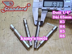 Mũi xiết vít đầu lục giác đuôi 1/4 inch 6mm Standard H3, H4, H5, H6 dài 65mm dành cho máy khoan máy bắn vít