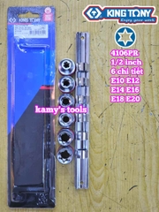 Bộ tuýp E 1/2 inch Kingtony 4106PR 6 chi tiết E10 E12 E14 E16 E18 E20