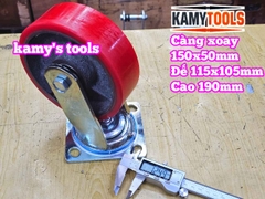 Combo đế càng XOAY và bánh xe PU mâm gang 150mm 150x50mm Kamytools KMT-XOAY150PU