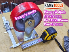 Combo đế càng CỐ ĐỊNH và bánh xe PU mâm gang 150mm 150x50mm Kamytools KMT-CD150PU