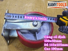 Combo đế càng CỐ ĐỊNH và bánh xe PU mâm gang 150mm 150x50mm Kamytools KMT-CD150PU