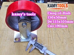 Combo đế càng CỐ ĐỊNH và bánh xe PU mâm gang 150mm 150x50mm Kamytools KMT-CD150PU