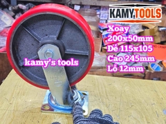 Combo đế càng XOAY và bánh xe PU mâm gang 200mm 200x50mm Kamytools KMT-XOAY200PU
