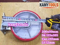 Combo đế càng CỐ ĐỊNH và bánh xe PU mâm gang 200mm 200x50mm Kamytools KMT-CD200PU