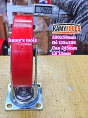 Combo đế càng XOAY và bánh xe PU mâm gang 200mm 200x50mm Kamytools KMT-XOAY200PU