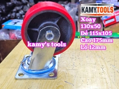 Combo đế càng XOAY và bánh xe PU mâm gang 130mm 130x50mm Kamytools KMT-XOAY130PU