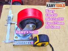 Combo đế càng XOAY và bánh xe PU mâm gang 130mm 130x50mm Kamytools KMT-XOAY130PU