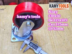 Combo đế càng XOAY và bánh xe PU mâm gang 130mm 130x50mm Kamytools KMT-XOAY130PU