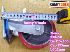 Combo đế càng XOAY và bánh xe PU mâm gang 130mm 130x50mm Kamytools KMT-XOAY130PU