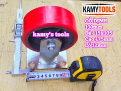 Combo đế càng CỐ ĐỊNH và bánh xe PU mâm gang 130mm 130x50mm Kamytools KMT-CD130PU