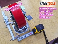 Combo đế càng XOAY KHÓA và bánh xe PU mâm gang 150mm 150x50mm Kamytools KMT-KHOA150PU