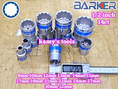 Combo bộ đầu tuýp 1/2 inch ngắn 14 chi tiết 12 cạnh Barker 8-32mm BAKE-222314B