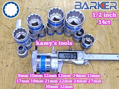 Combo bộ đầu tuýp 1/2 inch ngắn 14 chi tiết 12 cạnh Barker 8-32mm BAKE-222314B