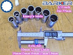 Combo bộ đầu tuýp 1/2 inch dài 12 cạnh Barker 8 chi tiết 10-19mm BAKE-229308B