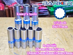 Combo bộ đầu tuýp 1/2 inch dài 12 cạnh Barker 8 chi tiết 10-19mm BAKE-229308B