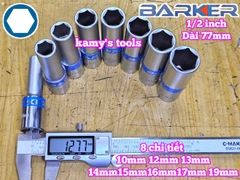 Combo bộ đầu tuýp 1/2 inch dài 6 cạnh Barker 8 chi tiết 10-19mm BAKE-229308A