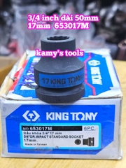 Đầu tuýp 3/4 inch bông 12 cạnh đen ngắn 50mm Kingtony 17mm 19mm 21mm 22mm 653017M 653019M 653021M 653022M