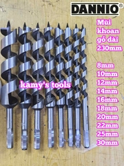 Mũi khoan gỗ xoắn ốc đuôi lục giác 8mm 10mm 12mm 14mm 16mm 18mm 20mm 22mm 25mm 30mm dài 230mm Dannio