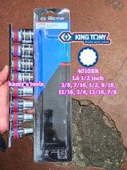Bộ tuýp khẩu hệ inch 1/2 inch 12 cạnh Kingtony 4010SR 8 chi tiết từ 3/8-7/8 inch