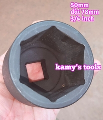 Đầu tuýp khẩu 50mm lỗ 3/4 inch đen dài 78mm Kamytools thép Cr-mo