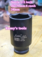 Đầu tuýp khẩu 1/2 inch đen dài lục giác 6 cạnh 78mm Santa 32mm 34mm 36mm 38mm 41mm IM132 IM134 IM136 IM138 IM141