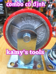 Bánh xe PU 130x50mm mâm gang APK 1350 loại đế xoay và cố định (bán lẻ từng chi tiết)