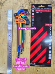 Bộ lục giác bi MÀU thép S2 Wetools 9 chi tiết 1.5-10mm TL-2302B loại dài nhất 220mm