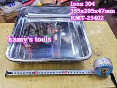 Khay inox hình chữ Nhật inox 304 đựng dụng cụ đồ nghề thực phẩm thức ăn 395xx295x47mm Kamytools KMT-25402