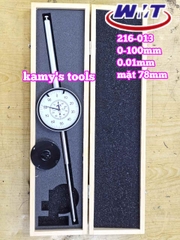 Đồng hồ so 0-100mm sai số 0.01mm WMT model 216-013 mặt 78mm thân thép cao cấp nặng 512g