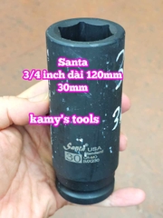 Đầu tuýp 3/4 inch đen dài 120mm lục giác Santa thép Cr-mo 22mm 24mm 27mm 30mm 32mm IMX222 IMX224 IMX227 IMX230 IMX232