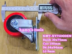 Bánh xe càng xoay PU đỏ đen 75mm 30x75mm cao 100mm Kamytools KMT-XY75DODEN