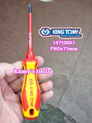Tua vít cách điện VDE 1000V dẹp 3mm bake PH0 dài 75mm (3x75mm, PH0x75mm) Kingtony 14720303 14710003