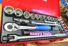 Bộ tuýp khẩu 6 cạnh 12 cạnh 1/2 inch 8-32mm Kingtony 4526MR03 4026MR03