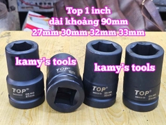 Đầu tuýp khẩu 1 inch đen dài 90mm TOP 6 cạnh 27mm 30mm 32mm 33mm 240625-27 240625-30 240625-32 240625-33