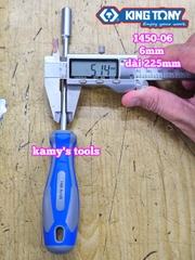 Tua vít cán vặn ốc đầu tuýp lục giác Kingtony 6mm thân dài 125mm luôn cán 225mm 1450-06