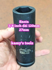 Đầu tuýp 3/4 inch đen dài 120mm lục giác Santa thép Cr-mo 22mm 24mm 27mm 30mm 32mm IMX222 IMX224 IMX227 IMX230 IMX232