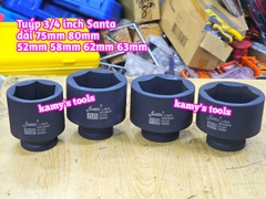 Đầu tuýp 3/4 inch đen dài 75mm 80mm Santa thép Cr-mo 52mm 58mm 62mm 63mm