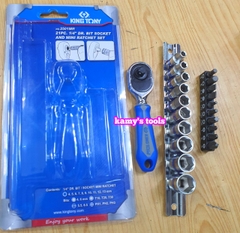 Bộ tuýp 1/4 inch Kingtony 2501MR 21 chi tiết hệ mét 6 cạnh