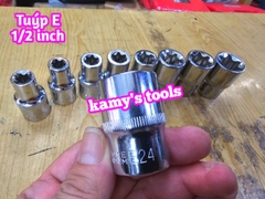 Bộ Tuýp E 9 Cục Thép lỗ 1/2 inch Chrome Vanadium E10-E24, Bộ Khẩu E, Đầu Khẩu E