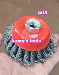 Chén cước hay chổi cước thép xoắn 75mm 3 inch tán M10x1.5 và M14x2.0