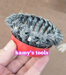 Chén cước hay chổi cước thép xoắn 75mm 3 inch tán M10x1.5 và M14x2.0