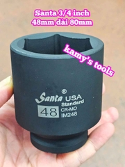 Đầu tuýp 3/4 inch dài 80mm Santa thép Cr-mo 46mm 48mm 50mm 55mm IM246 IM248 IM250 IM255