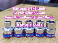 Đầu tuýp trắng 12 cạnh 3/8 inch dài 27mm Kingtony 6mm 7mm 8mm 9mm 10mm 333006M 333007M 333008M 333009M 333010M