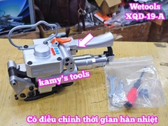 Máy đóng đai siết đai nhựa dùng hơi khí nén PP PET 13-19mm Wetools XQD-19-A có bộ chỉnh thời gian hàn nhiệt cao cấp