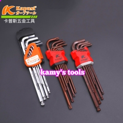 Bộ lục giác bi dài, bông hoa thị thép nâu S2 cao cấp 9 cây Kapusi model K-0830 và K-0831