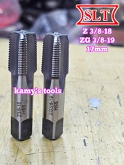 Taro ống rắc co 3/8 inch 17mm răng côn HSS Shanghai SLT NPT Z 3/8-18 và BPST ZG 3/8-19 (1 cây)