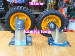 Bánh xe cao su đặc 155x47mm loại có đế xoay và có đế cố định (bán lẻ 1 cái)