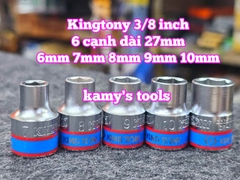 Đầu tuýp trắng 6 cạnh 3/8 inch dài 27mm Kingtony 6mm 7mm 8mm 9mm 10mm 333506M 333507M 333508M 333509M 333510M