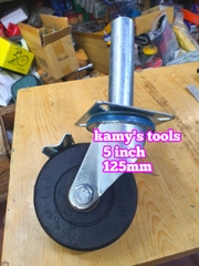Bánh xe giàn giáo có khóa bánh cao su đặc 5 inch 125mm xoay 360 độ